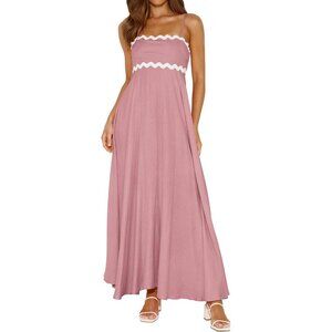✨Women Pink Spaghetti Strap Maxi 2025 Summer Casual Sleeveless Smocked Dresses